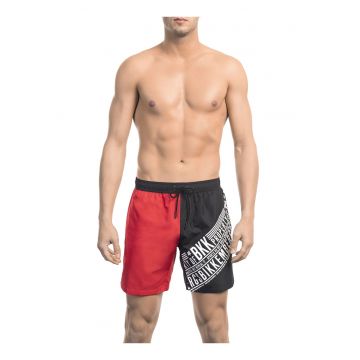 Pantaloni scurti de baie cu model colorblock si imprimeu logo