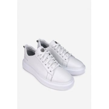 Pantofi barbati din piele naturala alba cu talpa alba