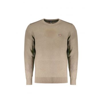 Pulover barbati fara fermoar cu decolteu la baza gatului - logo -  Verde inchis