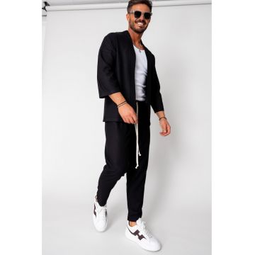 Set Tulum Jacheta tip kimono si pantalon lung Black 15662