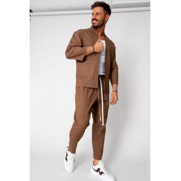 Set Tulum Jacheta tip kimono si pantalon lung Brown 15650