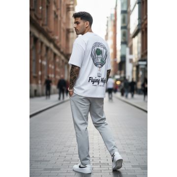 Tricou barbati alb  cu imprimeu pe spate  oversize 11813  D2-2.4