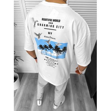 Tricou barbati alb  cu imprimeu pe spate  oversize 11820 P19-6.3