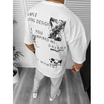 Tricou barbati alb  cu imprimeu pe spate  oversize 11822  P20-6.3