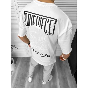 Tricou barbati alb  cu imprimeu pe spate  oversize 11823  P19-6.1