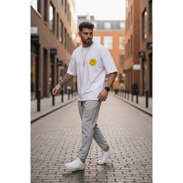 Tricou barbati alb  cu imprimeu pe spate  oversize 11824 D7-2