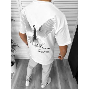 Tricou barbati alb  cu imprimeu pe spate  oversize Y248 24-3.2