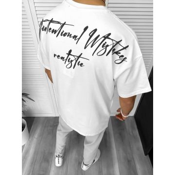 Tricou barbati alb  cu imprimeu pe spate  oversize Y250  D2-2.3