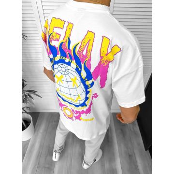 Tricou barbati alb  cu imprimeu pe spate  oversize Y325 25-2.1