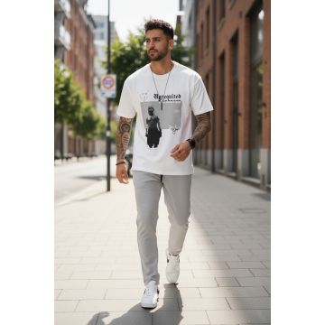 Tricou barbati alb  cu imprimeu  slim  Y205 22A-5.1