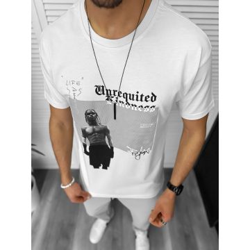 Tricou barbati alb  cu imprimeu  slim  Y205