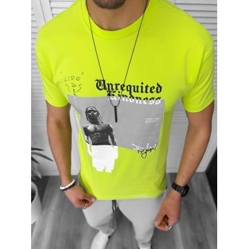 Tricou barbati galben neon  cu imprimeu  slim  Y205 22A-5.2