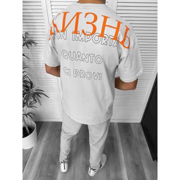 Tricou barbati gri  cu imprimeu pe spate  oversize Y029 24-4.3