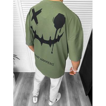 Tricou barbati kaki  cu imprimeu pe spate  oversize 11815  D3-4.1