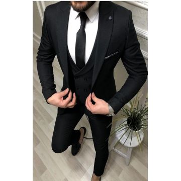Costum barbati slim fit negru  3 piese   b090 54-5