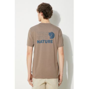Fjallraven tricou Walk With Nature T-shirt M barbati, culoarea maro, cu imprimeu, F12600216.244