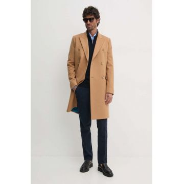 Paul Smith palton de lana culoarea maro, de tranzitie, cu doua randuri de nasturi, M1R-224P-N00110