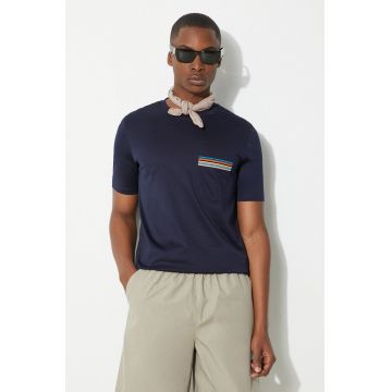 Paul Smith tricou din bumbac barbati, culoarea albastru marin, neted, M1R-306U-H00088