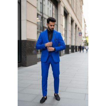 Costum barbati slim fit  albastru  3 piese  11839 48-3