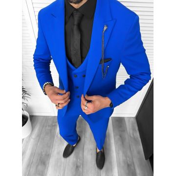 Costum barbati slim fit  albastru  3 piese  11839 49-3