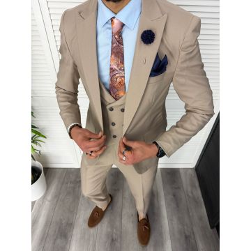 Costum barbati slim fit  bej  3 piese  11840 29-5