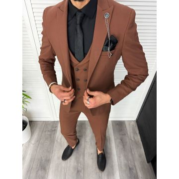Costum barbati slim fit  maro  3 piese  11841 50-4