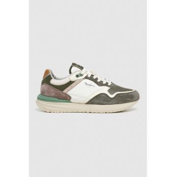 Pantofi sport cu model colorblock si garnituri de piele intoarsa