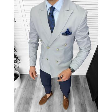 Sacou barbati slim fit  2 randuri de nasturi  gri 11849 32-3.1