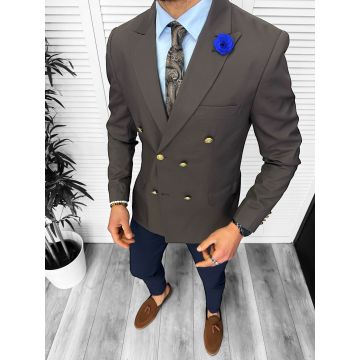 Sacou barbati slim fit  2 randuri de nasturi  maro 11853 19-2.3