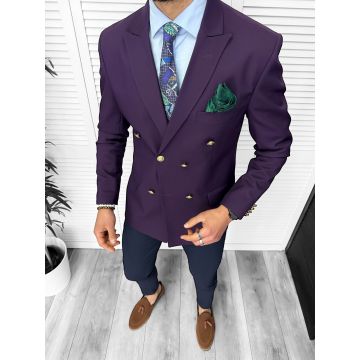 Sacou barbati slim fit  2 randuri de nasturi  mov 11852 15-4.1