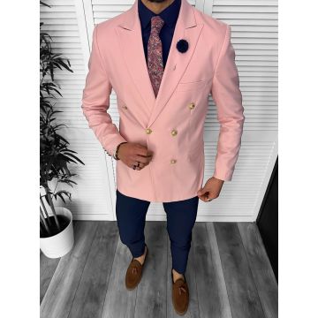Sacou barbati slim fit  2 randuri de nasturi  roz 11845 40-1.1