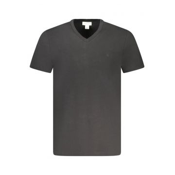 Tricou barbati cu decolteu in V - cu logo brodat - Regular fit - Negru