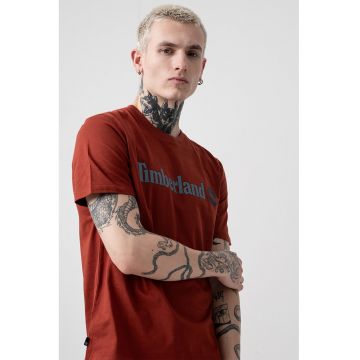 Tricou cu decolteu la baza gatului si imprimeu logo Linear