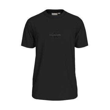 Tricou de bumbac cu decolteu la baza gatului si logo pe piept