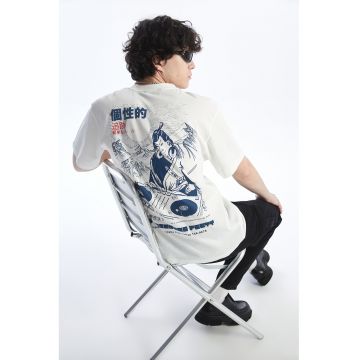 Tricou din bumbac cu imprimeu grafic si text