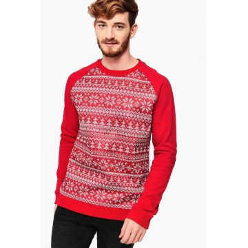 Pulover cu maneci raglan si tematica de Craciun