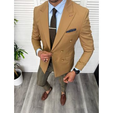 Sacou barbati slim fit  2 randuri de nasturi  maro 11865 53-4