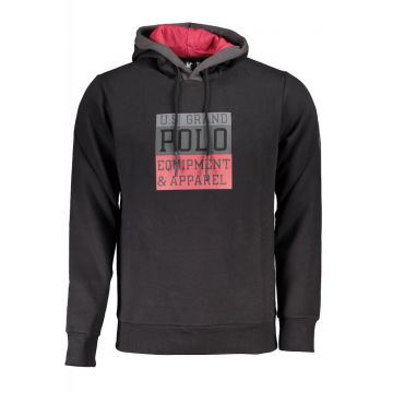Hanorac barbati din molton fara fermoar cu imprimeu cu logo - negru