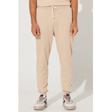 Pantaloni de trening din bumbac cu model uni si snur de ajustare in talie