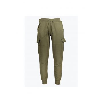 Pantaloni sport pentru barbati cu talie elastica si design cu mai multe buzunare - Verde
