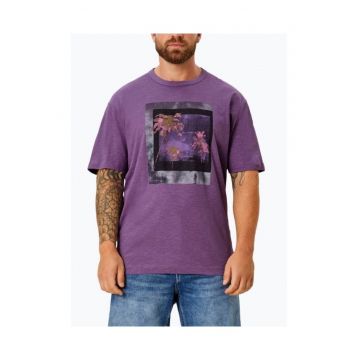 Tricou barbati marime mari cu imprimeu floral si croiala Regular fit - Mov