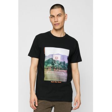 Tricou cu imprimeu si decolteu la baza gatului