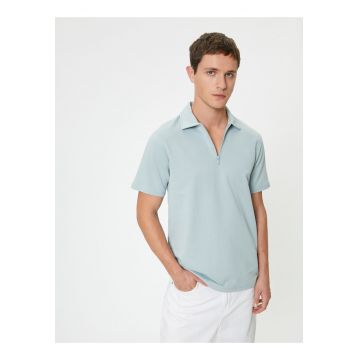 Tricou polo din bumbac cu fermoar scurt