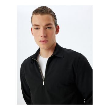 Bluza de trening polo cu fenta cu fermoar