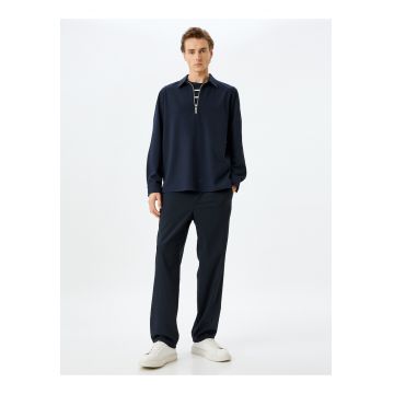 Bluza de trening polo cu fenta cu fermoar