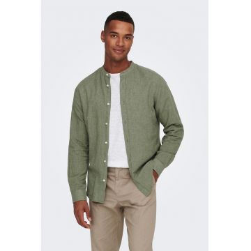Camasa slim fit din amestec de in cu guler Mao