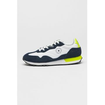 Pantofi sport cu logo si garnituri din piele intoarsa