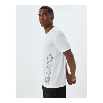 Tricou cu decolteu in V si imprimeu text
