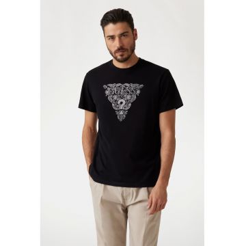 Tricou cu decolteu la baza gatului si logo brodat