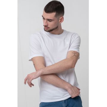 Tricou cu decolteu la baza gatului si logo brodat - Alb optic